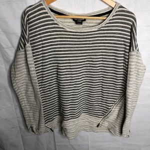 Linda Matthews Sweater Black and White Stripe Scoop Neck Long Sleeve Women's XL